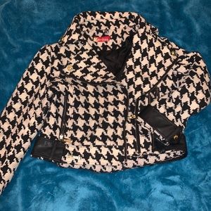 SOLD -Houndstooth wool biker coat